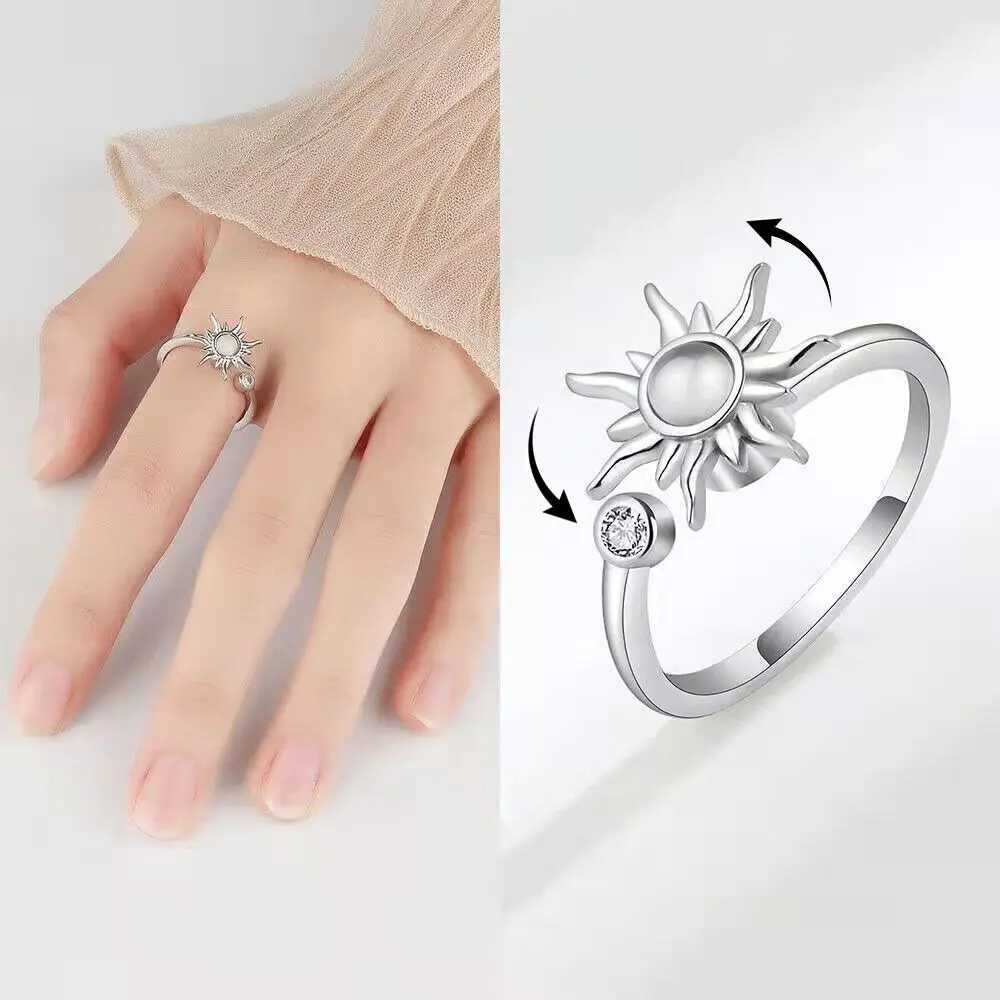 Rotating Ring Engraved Adjustable Anxiety Relief Opening Ring Decompression Zirconia In Women 2024 New Trending W250207
