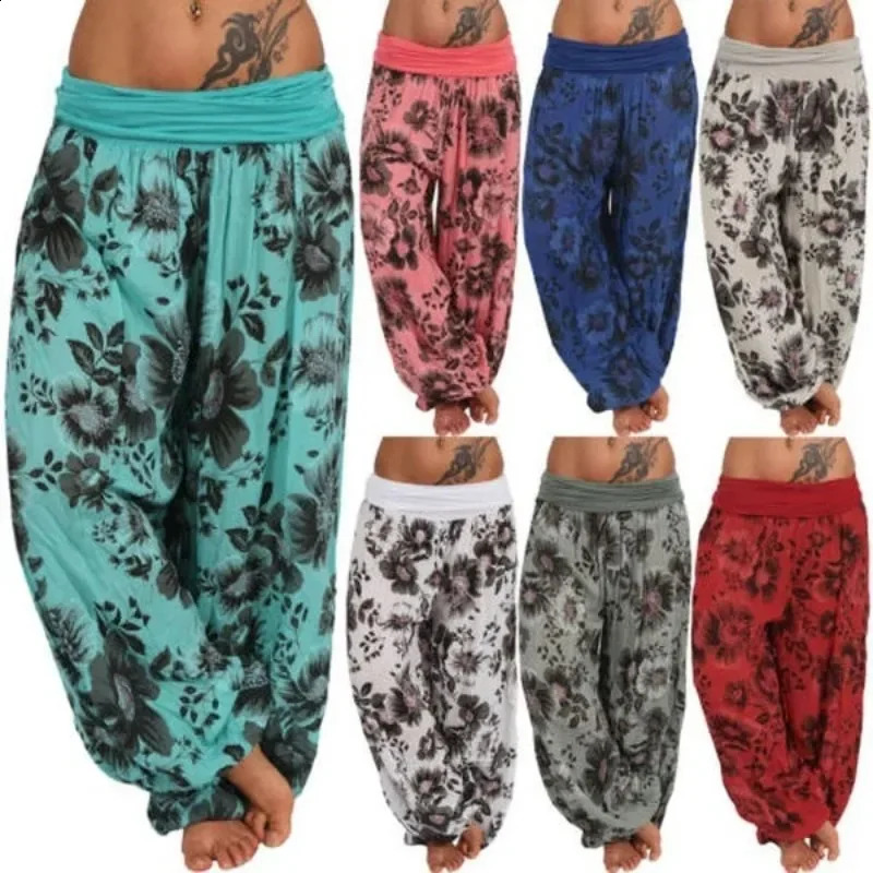 Women Boho Loose Pants Paisley Print High Waist Ankle Tied Harem Baggy Long Bloomers Trousers Female Pantalones 250206