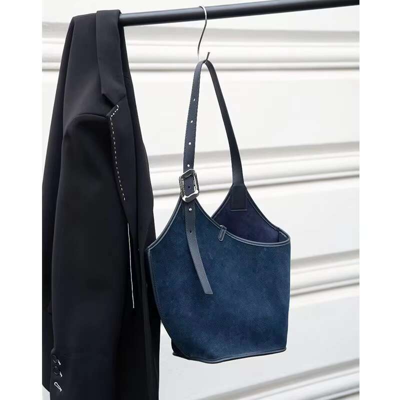 New Winter High Quality Suede Leather Large Capacity Bucket Bag Adjustable Handle Handbag Casual Shoulder With Wallet