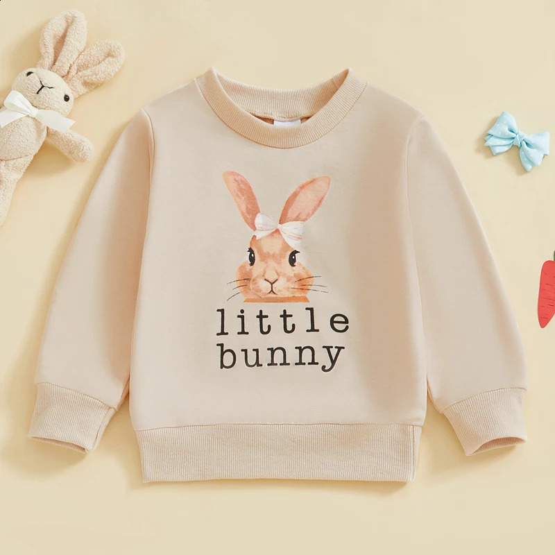 FOCUSNORM 05Y Little Kids Girls Boys Easter Sweatshirts T Shirts Letter Rabbit Print Crew Neck Long Sleeve Pullovers Spring Top 250117