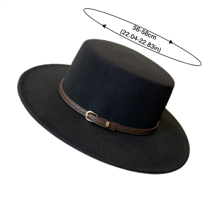 Women Fedora Chic Belt Buckle Decorated Flap Brim Felt Hat Retro British Jazz Casquette Winter Autumn Wool Warm Boater Cap gorra 250206