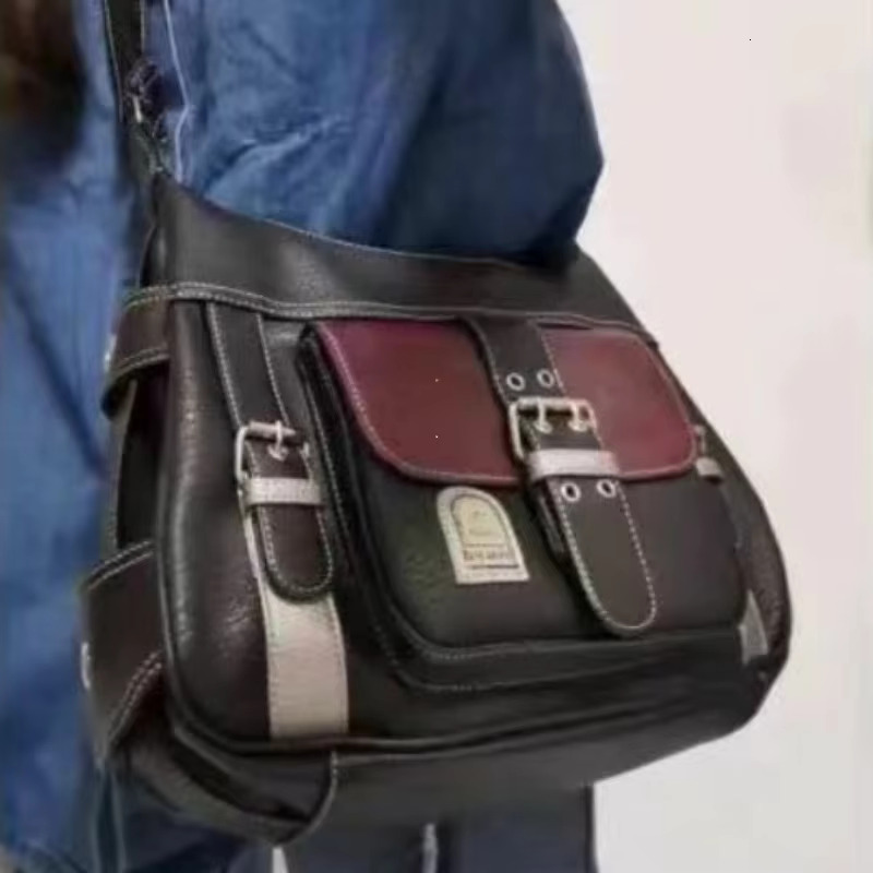 Y2k Vintage Crossbody Women's Tote High Quality PU Leather Shoulder Hip Hop Messenger Bag Female Large Handbag Commuter PU Preppy Style