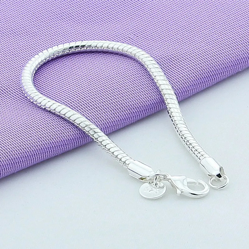 Fashionable 925 Sterling Silver Bracelet 3MM Snake Chain DIY Bracelet for Women Engagement Jewelry Gift 250206