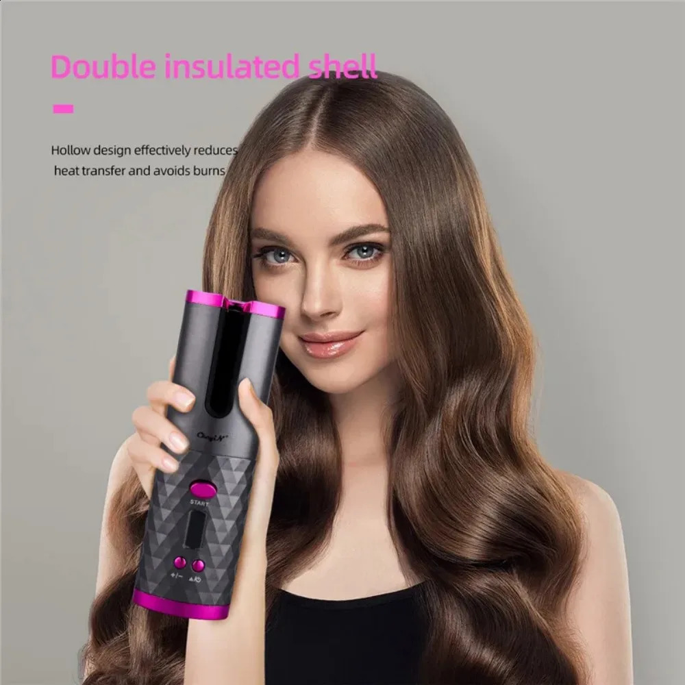 Cordless Automatic Rotating Hair Curler USB Rechargeable Curling Iron LED Display Temperature Adjustable styling tool 250206