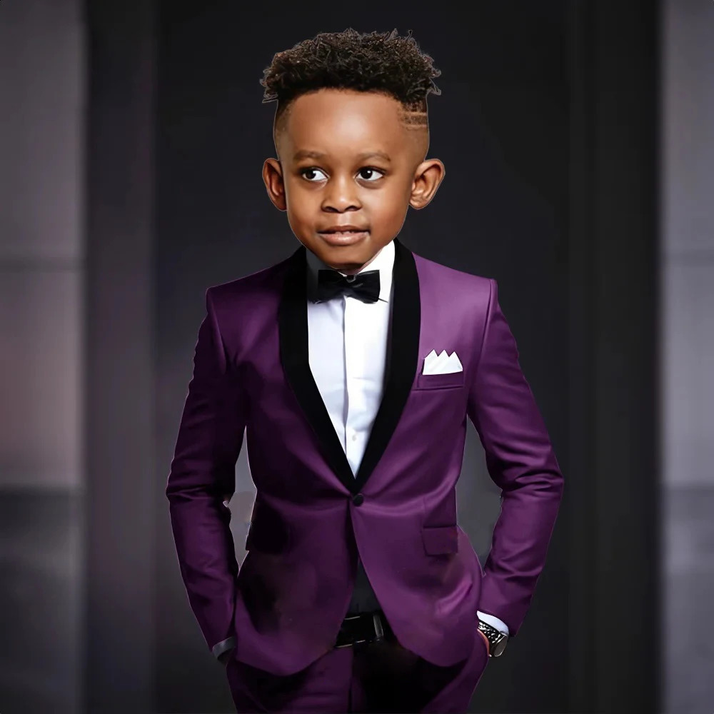 Black Boys Suits Splicing Black Lapel Clothes Kids 2 Pieces Set Formal Wedding Tuxedo Fashion Shawl Lapel Blazer Child 250114