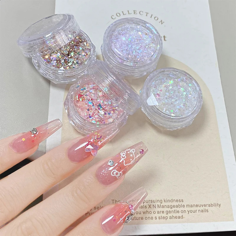 Mixed Shapes Sparkle Nail Glitter Sequins Star Heart Hexagon Translucent Pink White Flakes For Shining Decor 250115
