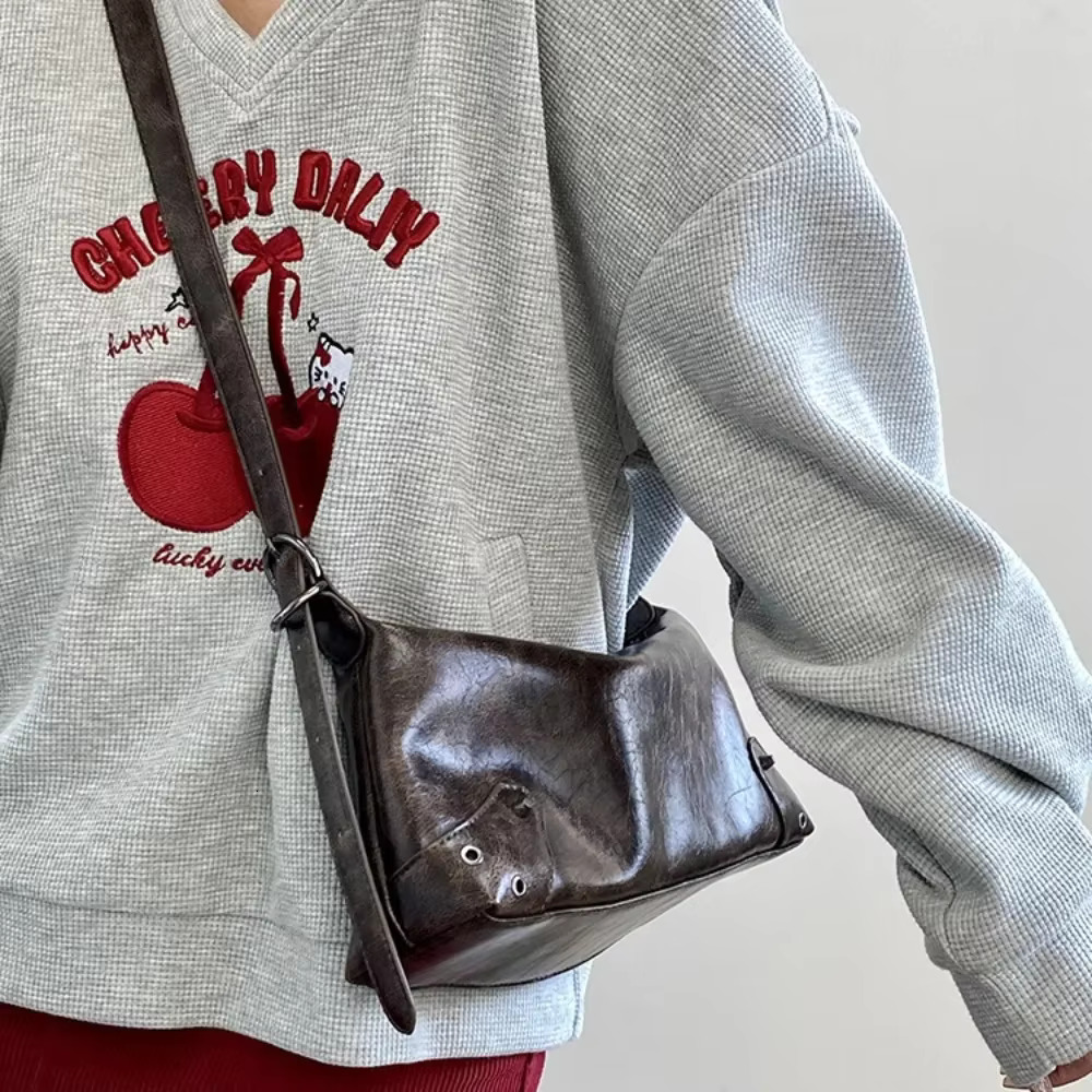Pu Leather Retro Women's Underarm Cool Y2k Girls Vintage Small Shoulder Bags Simple Female Crossbody Bag Handbags Purse PU Cartoon