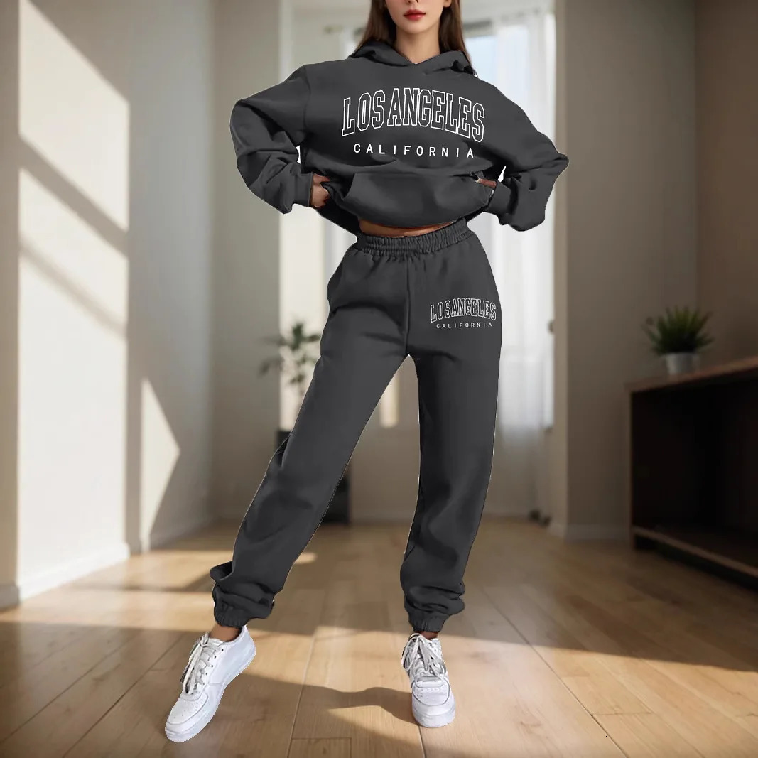Womens Hoodies Two Pieces Sets Fashion Letter Print Pullover Sweatpants 2Pieces Set Sweatshirts Trousers Suit For Women Hooded 250206