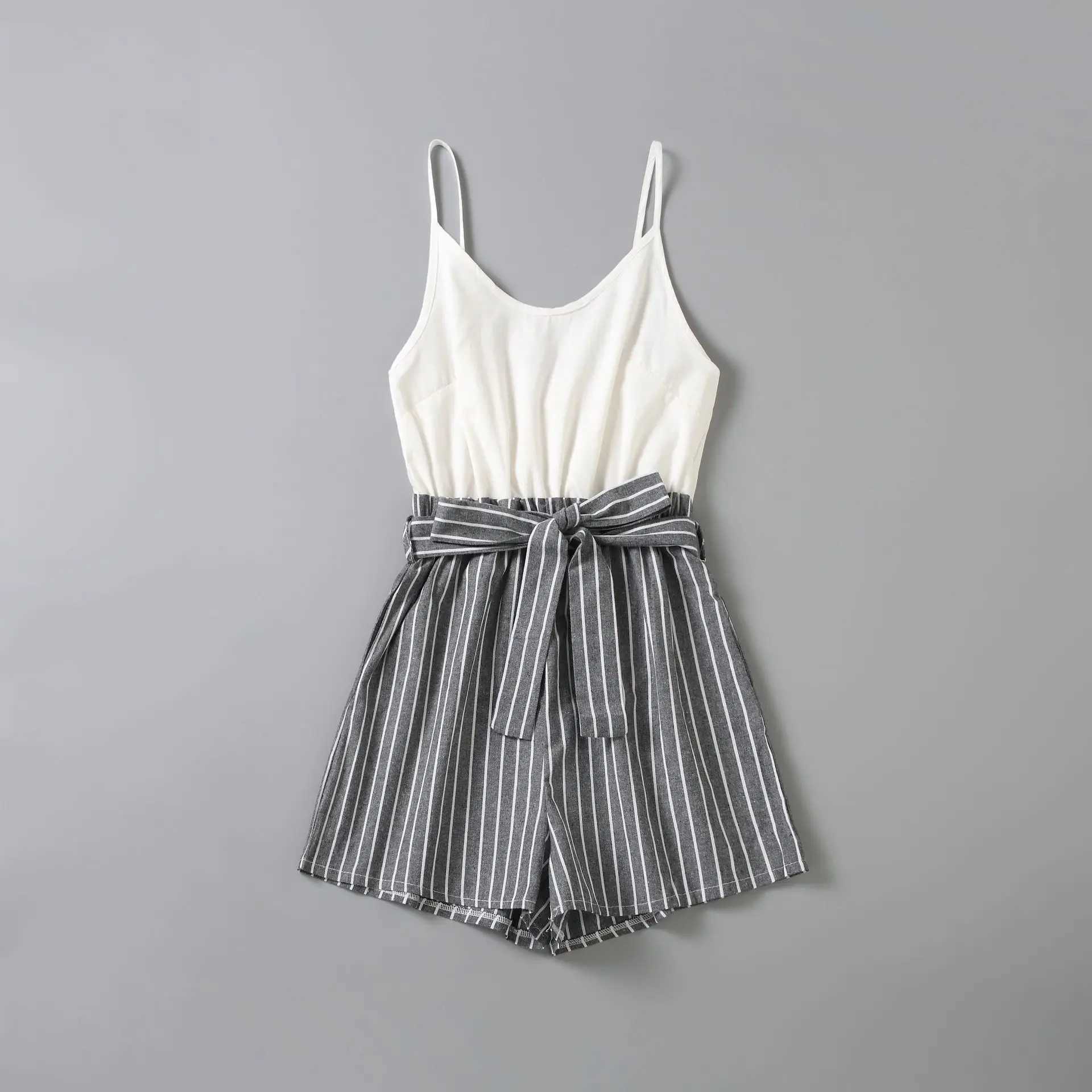 Mommy and Me Summer Clothes Polyester Striped Suspender Jumpsuits for Mother and Daughter Family Outfit Matching Family Look W250207