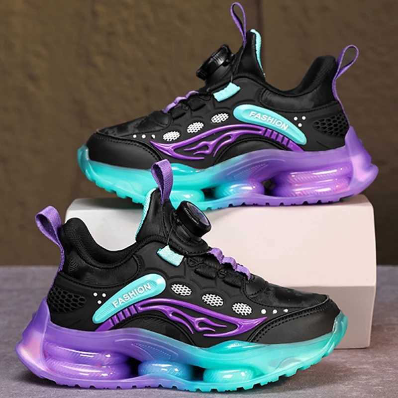 Childrens tennis shoes autumn new waterproof leather casual lightweight rotating buckle breathable running shoes W250207