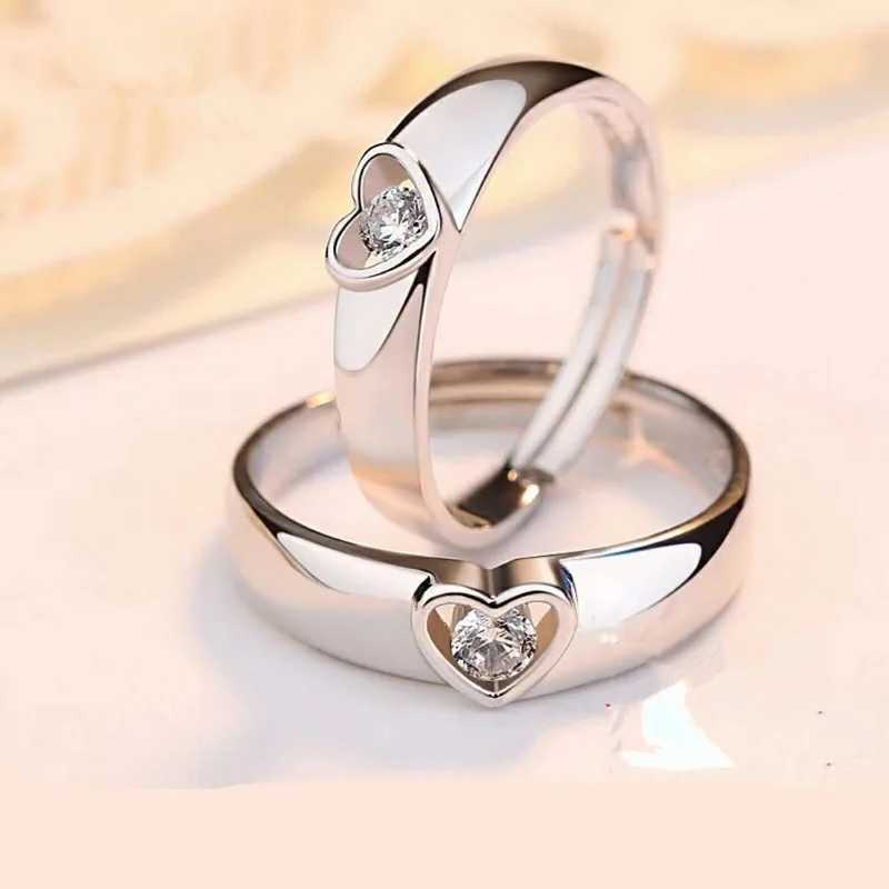 2Pcs/sets Geometric Love Heart Zircon Rings Paired Rings for Couple Promise Matching Wedding Ring Set Senior Designer Jewelry W250207