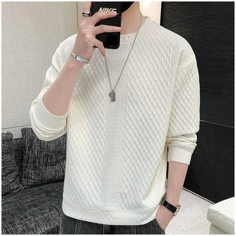 Spring Autumn Y2K Elegant Fashion KPOP Sweatshirt Man Fashion All Match Long Sleeve Top Solid Color Casual Pullover Male Clothes W250207