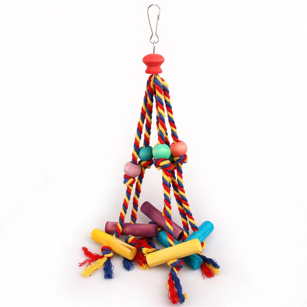 Random Colors Bird Accessories Wood Chewing Toy Birds Rope Parrot Toys Cage Resistant Small Large Bird Toy Parrots Training 250206