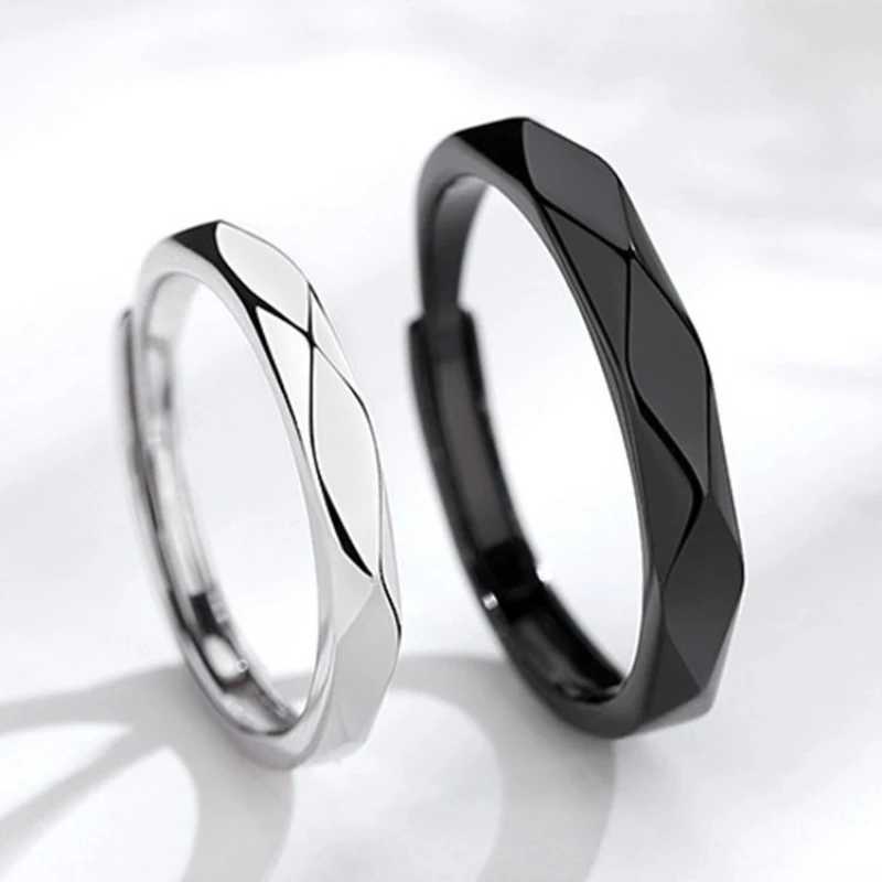 Black and White Rhombus Ring A Pair Couple Rings Open Adjustable Ring Eachother Lovers Minimalist Ring Gift Wedding Rings W250207
