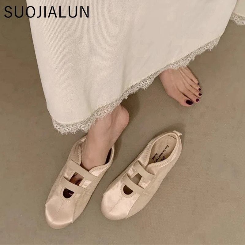 SUOJIALUN Autumn Round Toe Women Flat Shoes Shallow Slip On Ladies Casual Mary Jane Shoes Soft Dress Ballerinas 250328