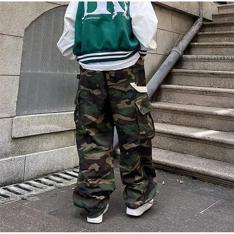 Y2k American High Street Retro Hiphop Camouflage Cargo Pants Thin Pants Gothic Fashion Men Straight Leg Casual Pants Trend 250206