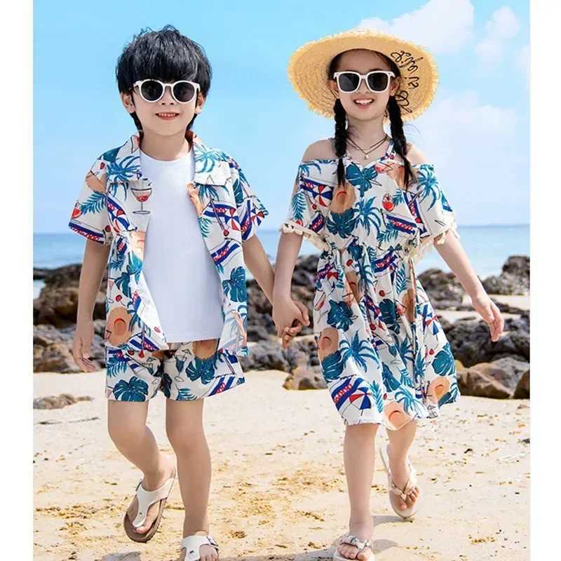 Vacation Look FamilyPiece Sets Korean Parent-child Matching Beach Couple Clothing Clothes Mom Daughter Resort Dress Dad Son Two W250207