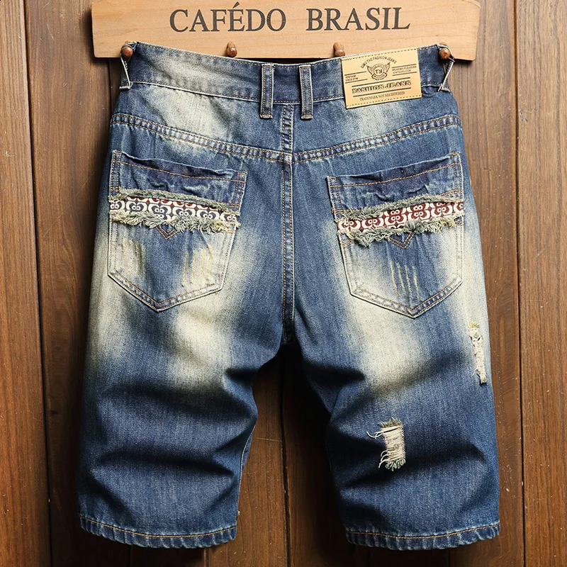 Summer Ripped Denim Shorts Mens Quarter Pants Loose Large Size Medium Fashion Personality Beggar Breeches 250206
