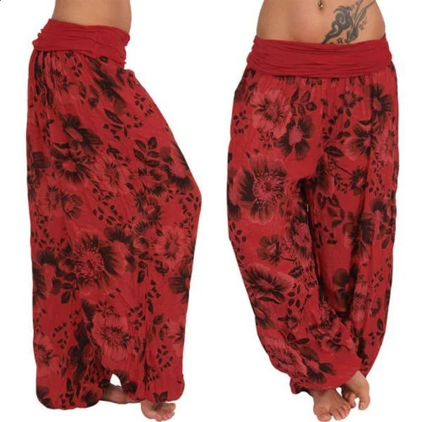 Women Boho Loose Pants Paisley Print High Waist Ankle Tied Harem Baggy Long Bloomers Trousers Female Pantalones 250206