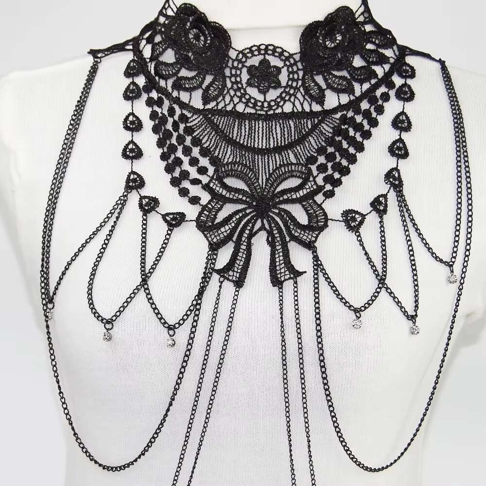 Black Lace Body Chain Jewelry Women Cosplay Halloween Costumes Female Gothic Accessories
