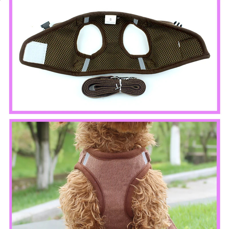 Reflective Pet Dog Vest Harness And Leash Set Windproof Corduroy Adjustable Chest Strap Breathable Mesh Harnesses For Dogs 250206