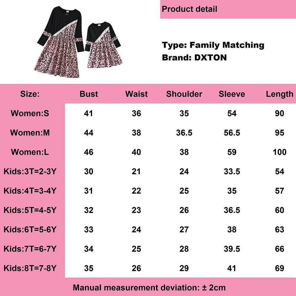 DXTON Family Matching Cotton Clothes Spring Mother and Kids Dress Women Leopard Print Kids Long Sleeve Casual Family Matching W250207