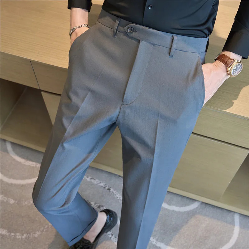 Men Suit Pants 2024 Elastic Slim Fit Formal Dress Pants Solid Casual White Trousers Pantalon Homme Wedding Party Men Clothing 250122