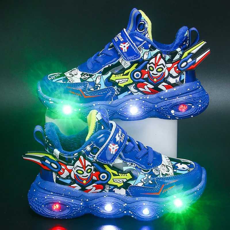 Luminous childrens sports shoes for men 2023 spring and autumn new mesh surface breathable lightweight mens shoes baby shoes W250207