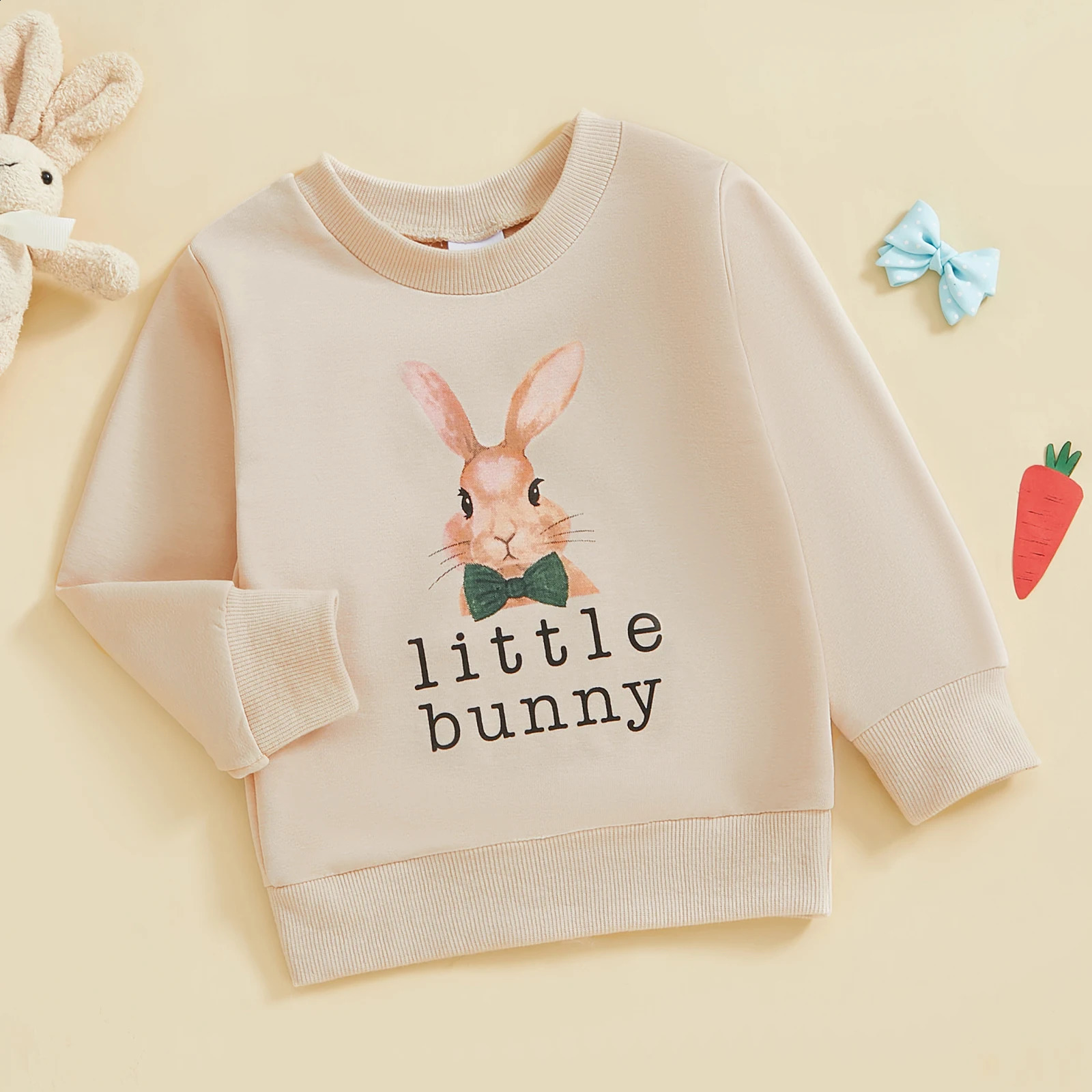 FOCUSNORM 05Y Little Kids Girls Boys Easter Sweatshirts T Shirts Letter Rabbit Print Crew Neck Long Sleeve Pullovers Spring Top 250117