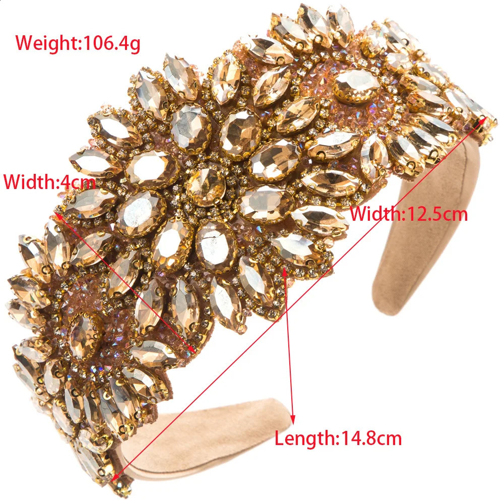 Retro Flower Headband Heavy Industry Baroque Diamond-Embedded Wide-Brimmed High-Grade Dance Party Hair Accessories Hairpin 250207