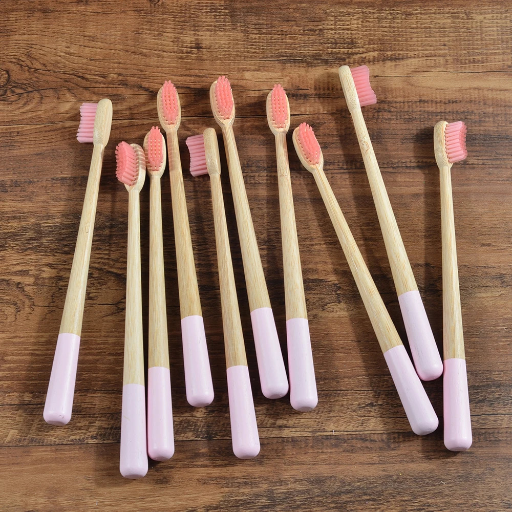 Adults 10Pack Mix Toothbrushes Bamboo Toothbrush Eco Friendly Tooth Brush Nylon Bristle Adults Oral Care Elliptical Toothbrush 250206
