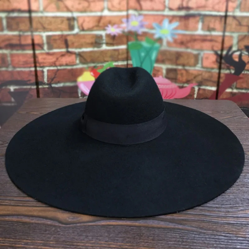 Women 16cm Large Wide Brim Wool Felt Hat Chic Floppy Warm Winter Trilby Hat Ribbon Bowknot Church Dress Wedding Fedora Jazz Hat 250206
