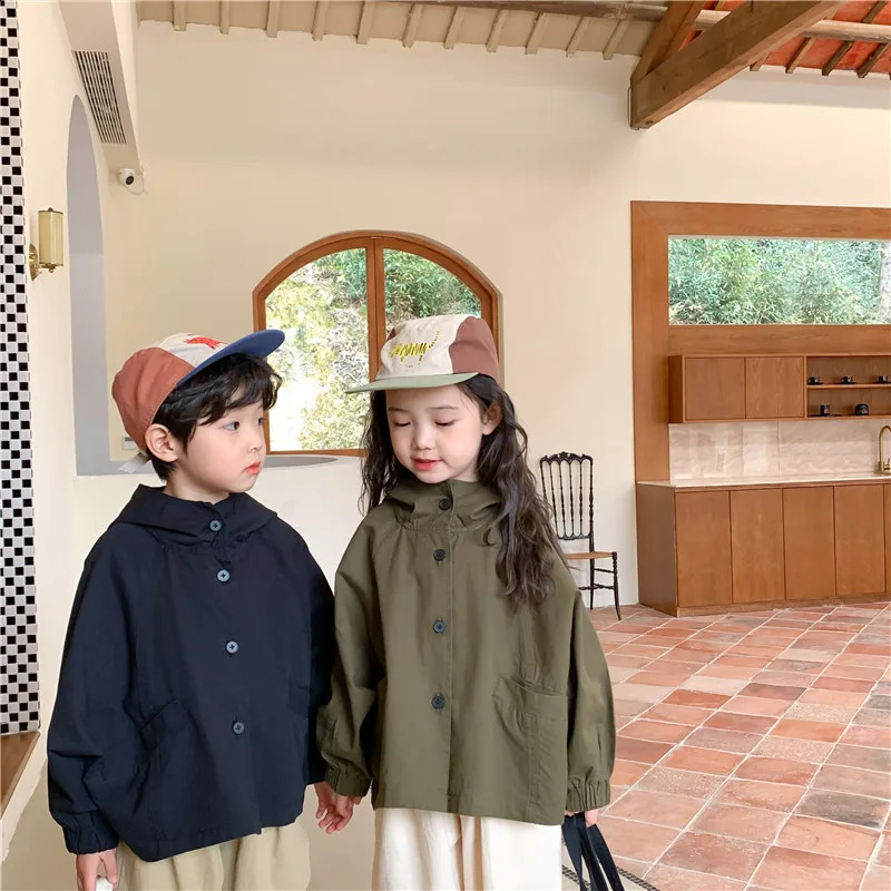Children Clothing Kids Fashion Hooded Trench Coat Spring and Autumn Korean Style Boy Loose Casual Long Sleeved Coat 250206