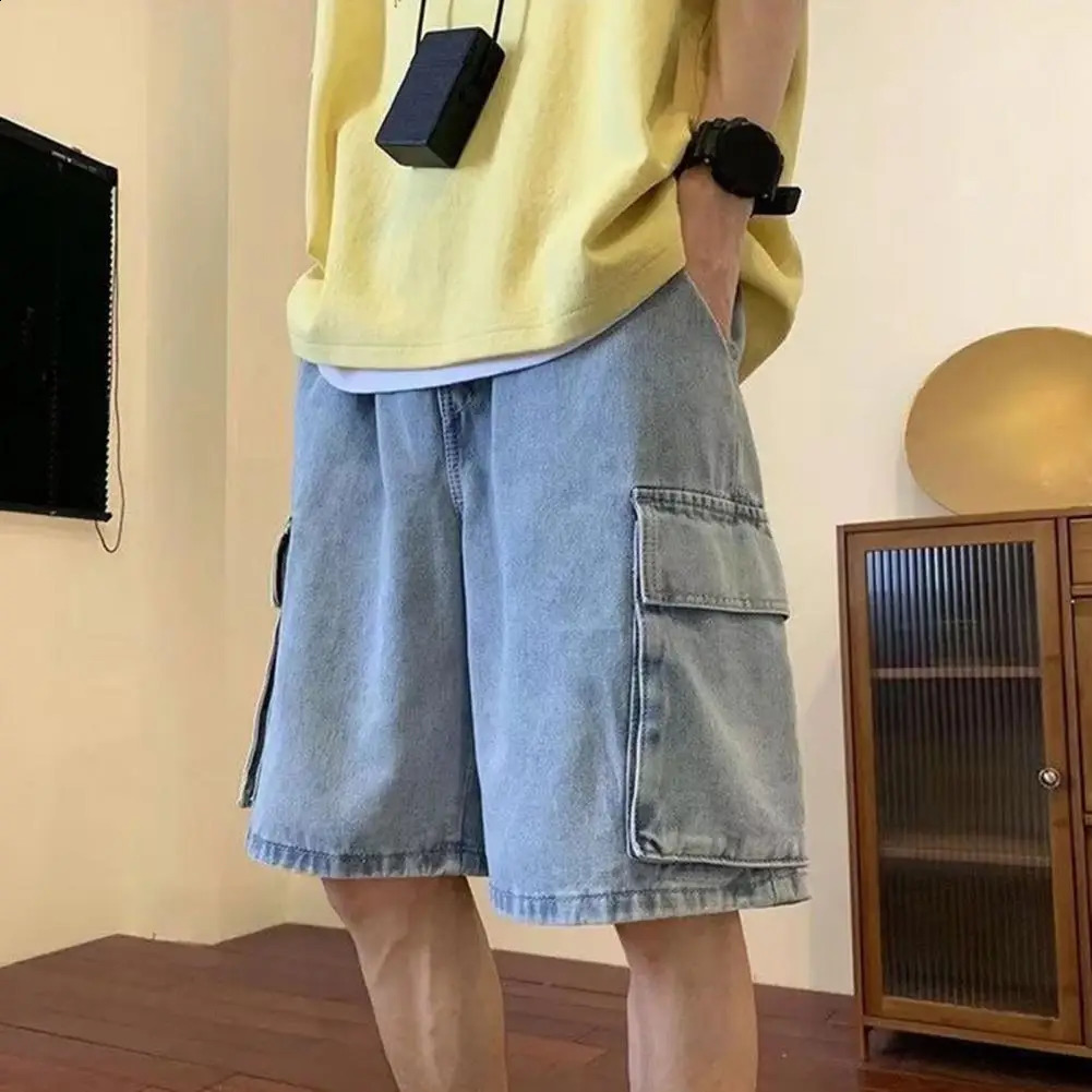 Summer Men Denim Short Streetwear Vintage Korean Harajuku Pocket Jeans Shorts Hip Hop Cargo Pants Oversized Bottoms Male Clothes 250206