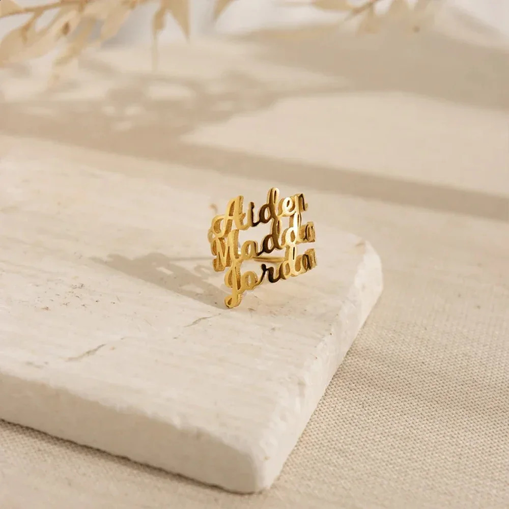 Custom 1-3 Name Ring for Women Men Ring Personalized Font Jewelry Stainless Steel Adjustable Valentines Day Present 250206