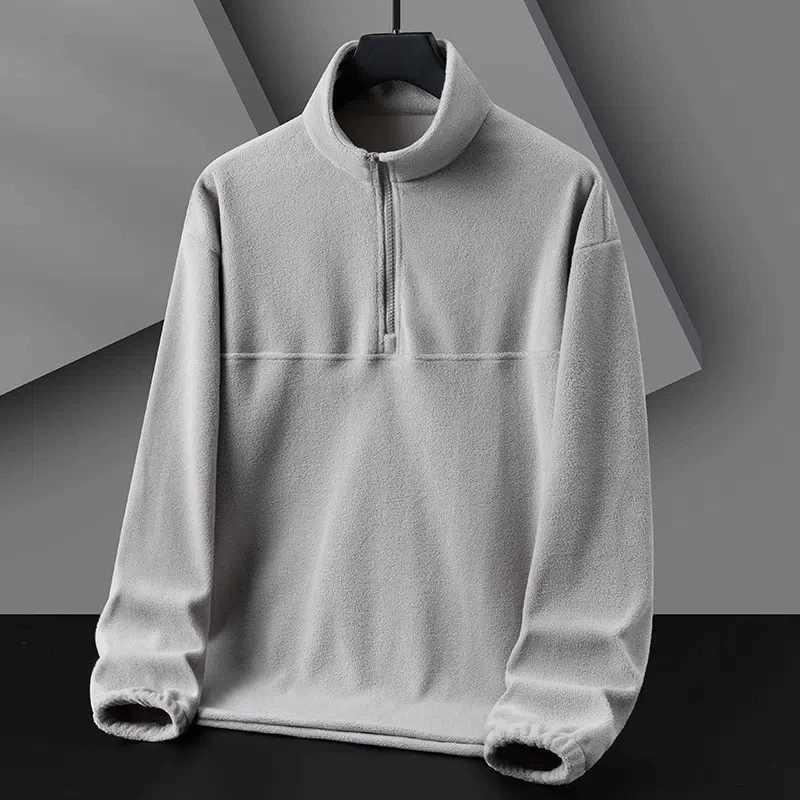 Autumn Winter Half Open Collar Lantern Long Sleeve Mens Clothing Pullover High-neck Solid Color Casual Zipper Boyfriend Tops W250207