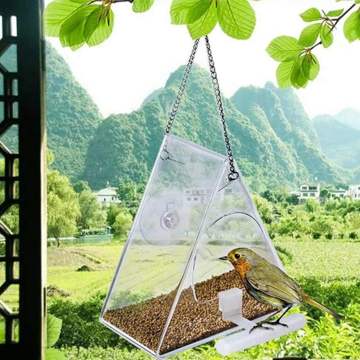 Acrylic Bird Feeder Hanging Seed Feeder Clear Wild Bird Seed Feeder Durable Window View Garden Outdoor Bird Feeding Supplies 250207