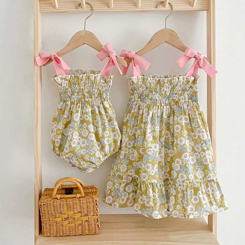 Summer Baby Girls Clothes Girls Sling Dress Flower Print Sleeveless Baby Romper Princess Dress Family Matching Sister Outfit W250207