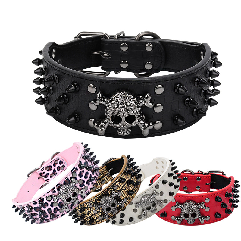 Black Gold Tie Nail Dog Collar Skull Rivet Pet Collar Anti Bite Dog Spiked Studded Large Chain Traction