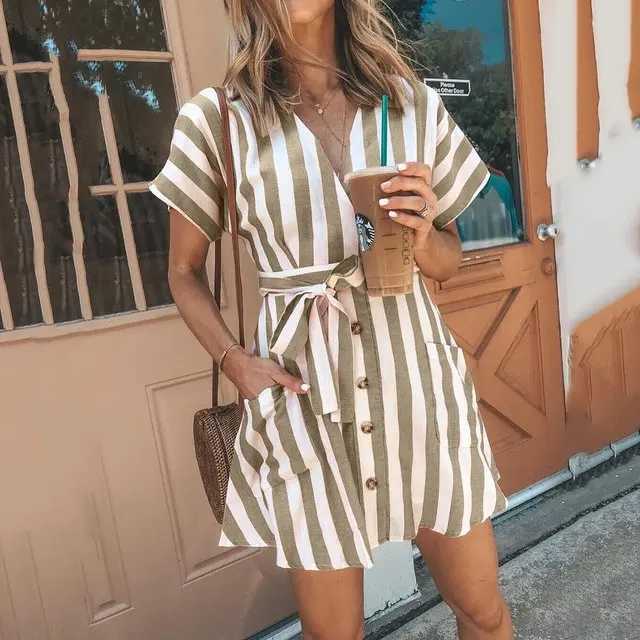 Women Summer Dress Sexy Striped Deep V Neck Sashes Strapless Women Mini Dresses Clothing Vestidos JQMY9561XJ2500207