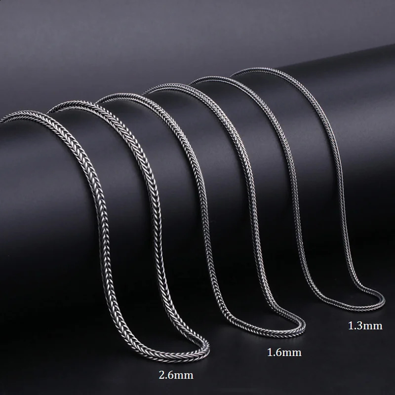 Real S925 Sterling Silver 925 Classics Weave Fox Tail Chopin Chain Personalized Necklace For Men Women Fine Jewelry Gift 250120