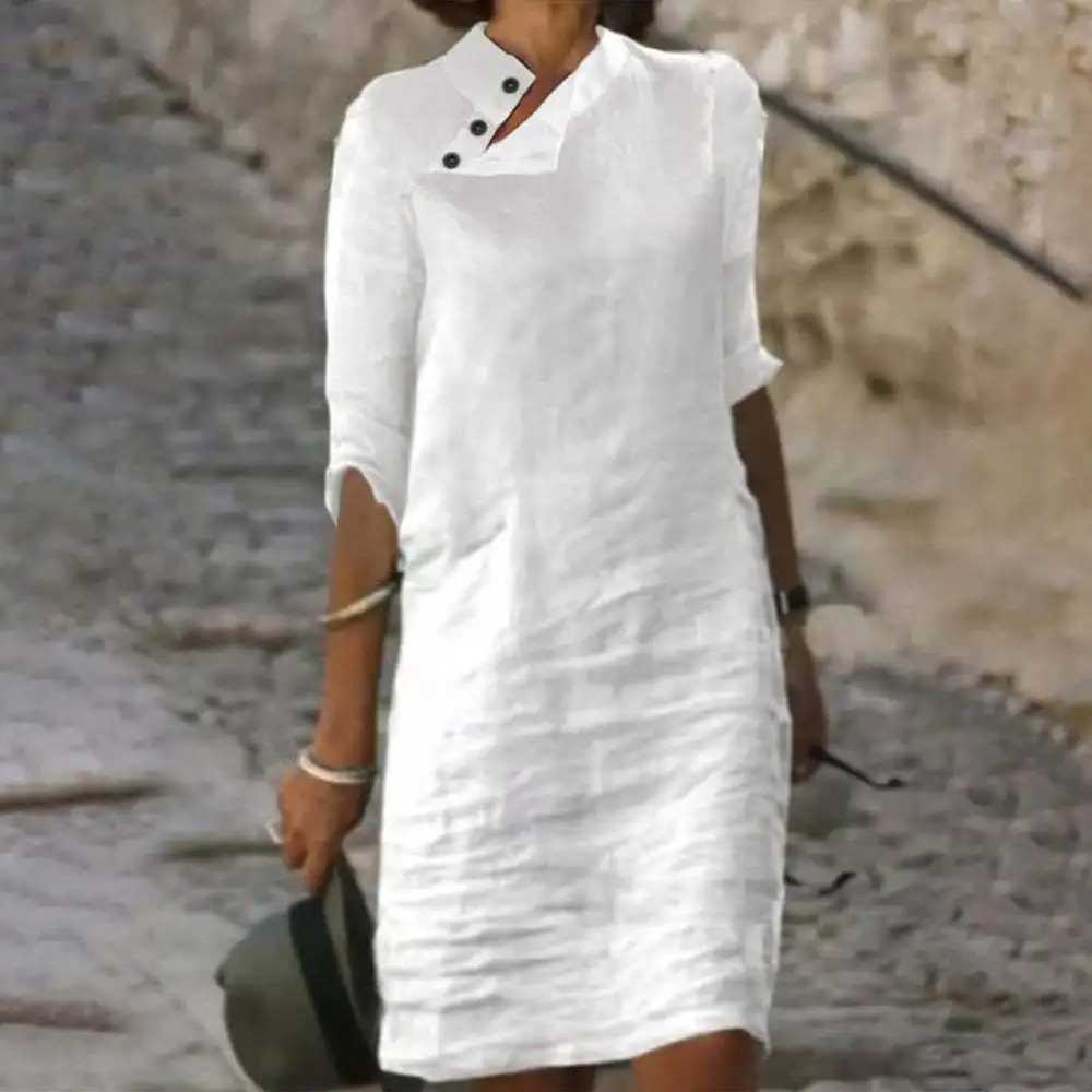 2023 new Summer Casual Dress Women Button Neck Design Half Sve Mini Dresses For Women Ele Loose Beach Party DressesXJ2500207