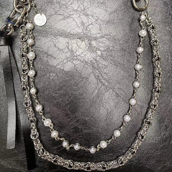 Vintage Monnarch Dragon Bone Bead Pearl Pants Chain Three Layer Fashion Accessories Hip Hop Punk One Waist Compact y2k Keychain 241116