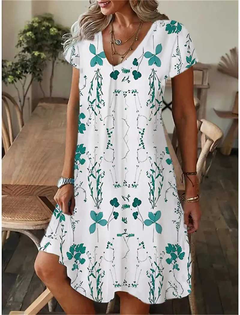 Summer Floral Women Dress Fashion Casual Boho Beach Sundress Short Sve V-neck Sexy 3D Print Loose A-Line Dress Femme VestidosXJ2500207