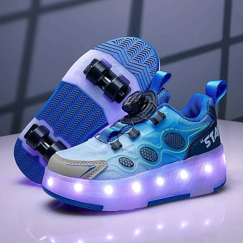 Children Roller Skating Shoes Anti-collision Durable Walking Shoes LED Lights USB Charging Four-wheel Skate Shoes for Kids W250207