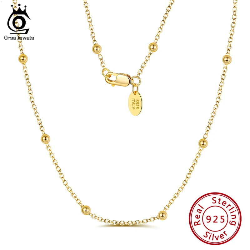 ORSA JEWELS 925 Sterling Silver 1.0mm Cable Chain Necklace with 3.0mm Bead Creative Fashion Womens Chain Necklace Jewelry SC43 250120