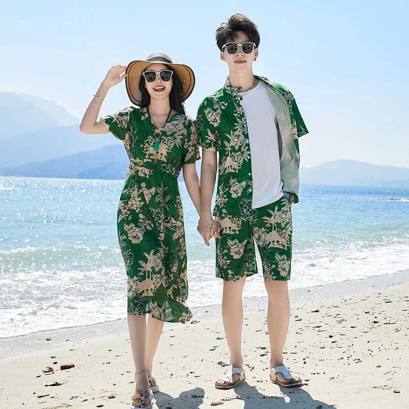 Summer Beach Family Matching Outfits Mum Daughter Dresses Holiday Seaside Dad Son Floral Shirts/T-shirt+Shorts Couple Clothes W250207