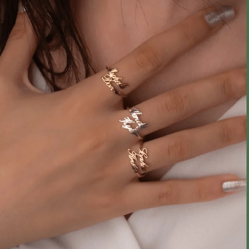 Valentines Day Gift Personalized Customized Double Name Ring Adjustable Stainless Steel Couple Rings For Men Women Anniversary 250206