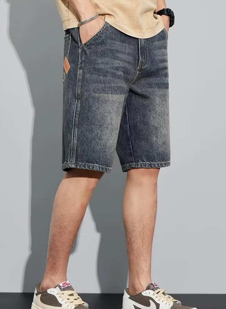 Summer denim shorts mens thin pants casual shorts loose straight mens washed jeans. 250206