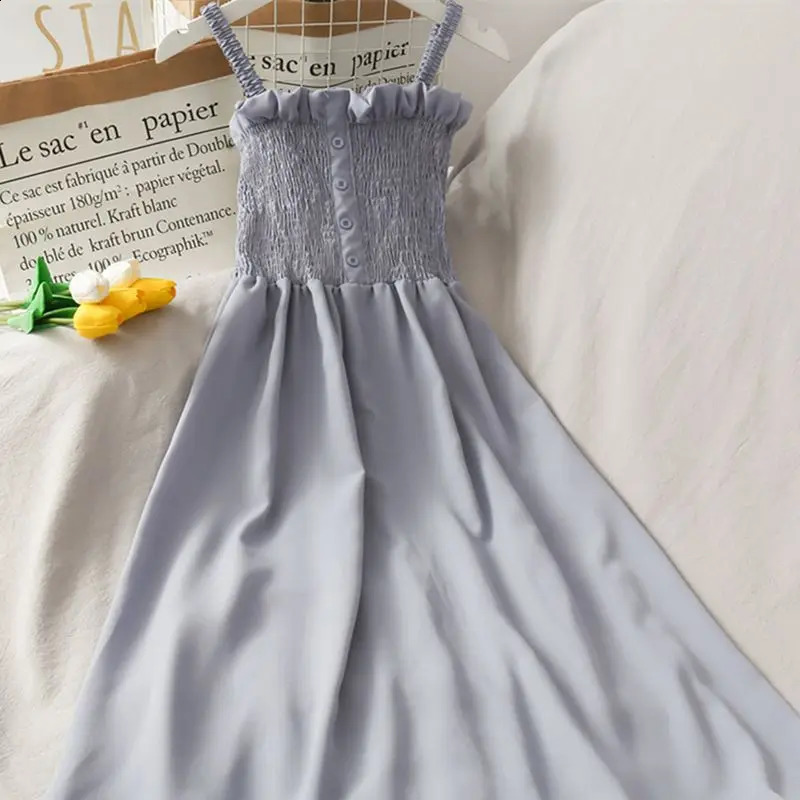 2025 Summer Pregnant Women Dress High Waist Fashion Strap Pregnancy Sleeveless Maternity Solid Color Chiffon 250114